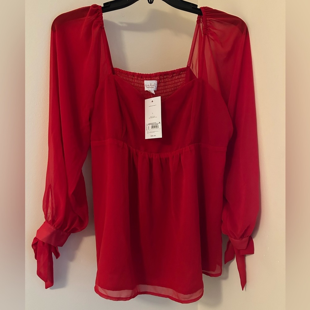 INGRID & ISABEL Maternity Long Sleeve Shirt Top Size Large L Red NWT